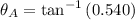 \theta_{A} = \tan^{-1} \left(0.540\right)