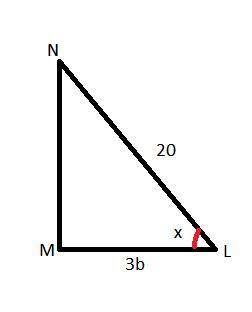 PLEASE HELP!! if sec x=5/3 what is the value of b? NL=20 LM=3b angle of L is x degrees.

a. b=4
b. b