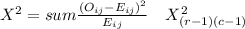 X^2= sum \frac{(O_{ij}-E_{ij})^2}{E_{ij}} ~~~X^2_{(r-1)(c-1)}