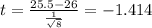 t=\frac{25.5-26}{\frac{1}{\sqrt{8}}}=-1.414