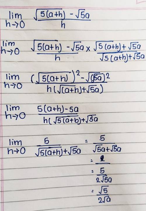 Algebraically calculate the following limit exactly: lim ℎ→0
