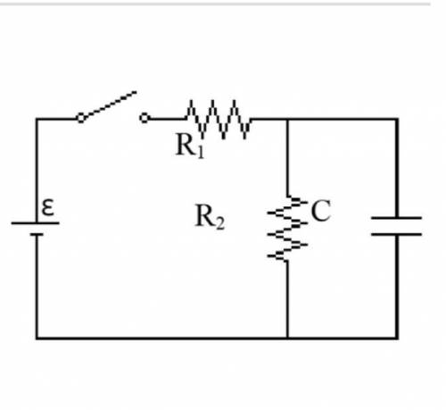 Given the circuit at the right in which the following values are used: R1 = 20 kΩ, R2 = 12 kΩ, C = 1