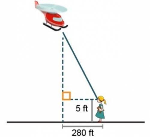A helicopter flies 665 feet above ground. What is the measure of the angle of depression from the he