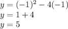 y= (-1)^2 - 4(-1)\\y=1+4\\y=5