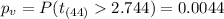 p_v =P(t_{(44)}2.744)=0.0044