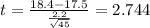 t=\frac{18.4-17.5}{\frac{2.2}{\sqrt{45}}}=2.744