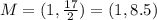 M=(1,\frac{17}{2} )=(1,8.5)