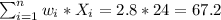 \sum_{i=1}^n w_i *X_i = 2.8*24 = 67.2
