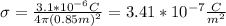 \sigma=\frac{3.1*10^{-6}C}{4\pi (0.85m)^2}=3.41*10^{-7}\frac{C}{m^2}