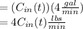 =(C_{in}(t))( 4\frac{gal}{min})\\=4C_{in}(t)\frac{lbs}{min}