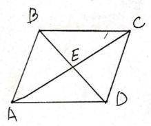 Given: ABCD is a parallelogram.

Diagonals AC, BD intersect at E.
Prove: AE = CE and BE = DE
B.
С
E