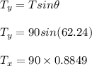 T_y=Tsin\theta\\\\T_y = 90sin(62.24)\\\\T_x = 90 \times 0.8849