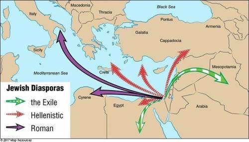 On the map below, retrace the three Jewish diasporas and name them. For example, what year did they