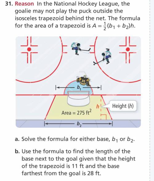 Use the formula to find the length of the base next to the goal given that the height of the trapezo