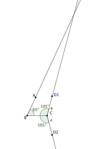 Given that angle ABC=65° and angle BCD=105°. Is it possible (consider all cases): that a)Line AB is