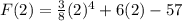 F(2)=\frac{3}{8}(2)^4 +6(2)-57
