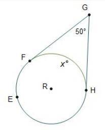 In the diagram of circle R, m FGH is 50. what is mFEH