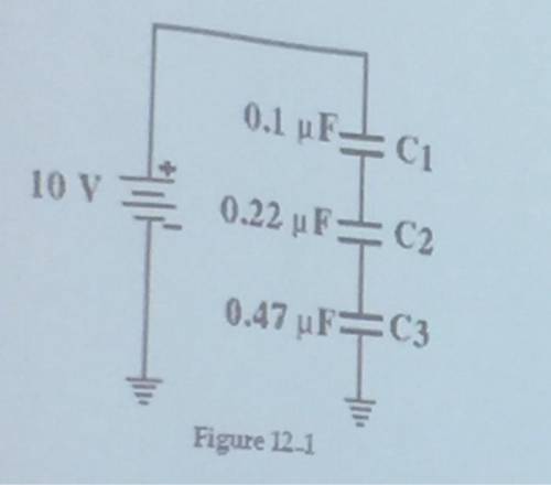 Calculate the equivalent capacitance of the three series capacitors in Figure 12-1