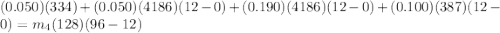 (0.050)(334)+(0.050)(4186)(12-0)+(0.190)(4186)(12-0)+(0.100)(387)(12-0)=m_{4} (128)(96-12)