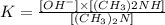 K=\frac{[OH^-]\times [(CH_3)2NH]}{[(CH_3)_2N]}