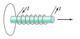 If the solenoid in fig. 21–59 is being pulled away from the loop shown, in what direction is t