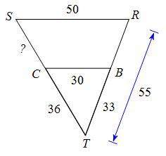 Find the missing length. the triangles are similar. a. 16 b. 21 c. 27