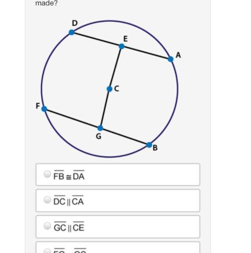 For circle c, if cg = ce, what conclusion can be made?  segment fb is congruent to segment da&lt;