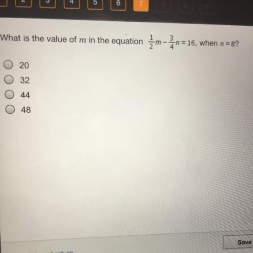 What is the value of m in the equation 1/2 m - 3/4 n = 16, when n = 8?