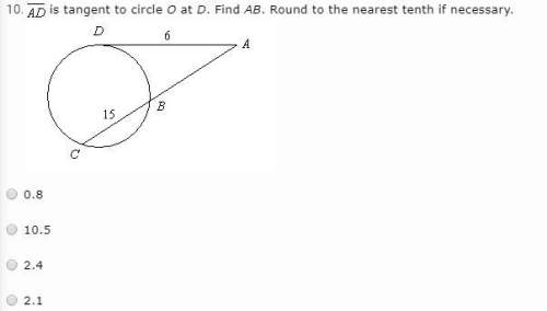 ad is tangent to circle o at d. find ab. round to the nearest tenth if necessary. you.