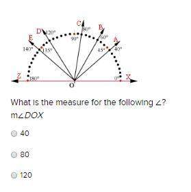 What is the measure for the following ∠?  m∠dox 40 80 120