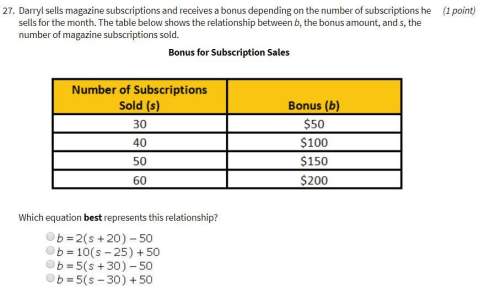 27. darryl sells magazine subscriptions and receives a bonus depending on the number of subscription