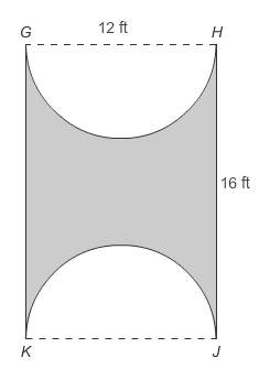 Figure ghjk is equivalent to a rectangle with a semicircle removed from both its top side and its bo