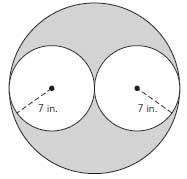 Two small circles are drawn that touch each other, and both circles touch the large circle.