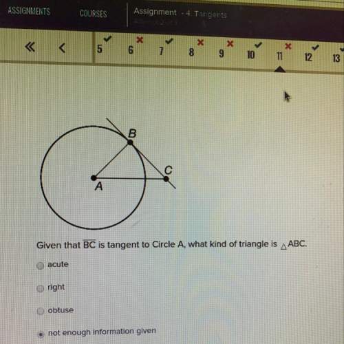 Given that bc is tangent to circle a, what kind of triangle is abc
