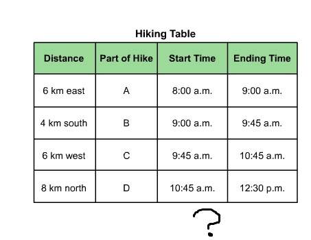 What was the hiker's total displacement? a.24 km b.4 km north c.14 km northeast d.0 km