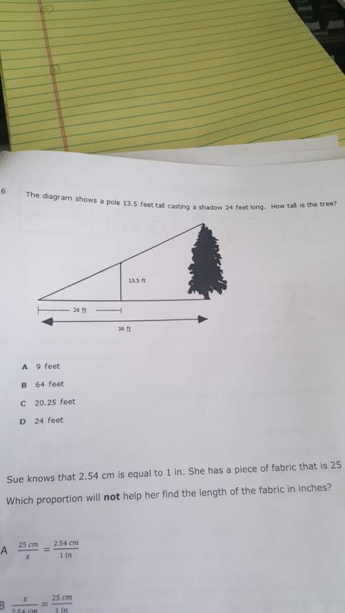 The diagram shows a pole 13.5 feet tall casting a shadow 24 feet long.how tall is the tree?