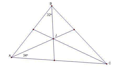 Find the measure of angle jca if j is the incenter of the triangle abc. a. 24°