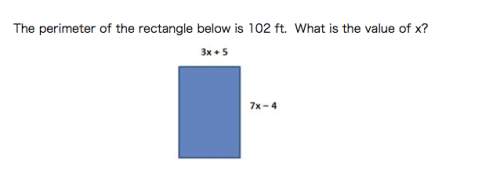The perimeter of the rectangle below is 102 ft. what is the value of x