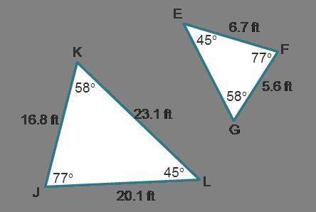 Given these similar triangles, what is the common ratio of triangle ljk to triangle efg?