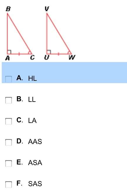 Which ones apply to these triangles? abc congruent to uvw