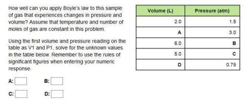 Using the first volume and pressure reading on the table as v1 and p1, solve for the unknown values