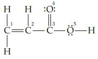 Indicate the type of hybridization for each atom of propenoic acid