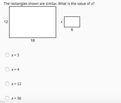 The rectangles shown are similar . what is the value of x.