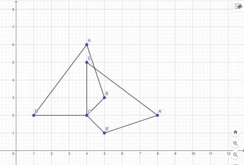Polygon ABCD is plotted on a coordinate plane and then rotated 90 clockwise about point C to form po