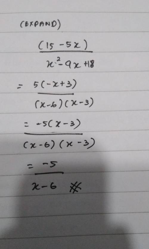 What kind of expression is (15-5x)/x^2 -9x +18?