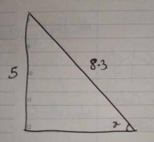 In which triangle is the measure of the unknown angle, x, equal to the value of sin–1(StartFraction