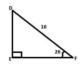 In d e f, d f equals 16 and F equal 26. Find Fe to the nearest tenth
