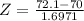 Z = \frac{72.1 - 70}{1.6971}