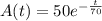 A(t)=50e^{-\frac{t}{70}}