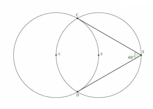 Two congruent circles centered at points A and B each pass through the other circle's

center. The l